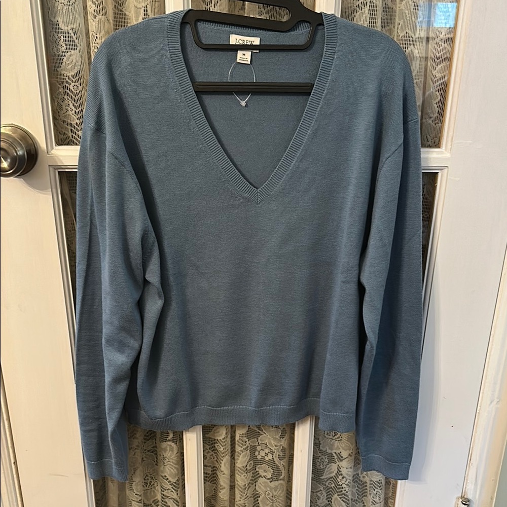 J. Crew Blue V-Neck Sweater Fine Knit